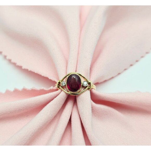 Beautiful 18K Solid Yellow Gold Designer Tourmaline & Diamond Ring - Size 5.75 - Picture 1 of 15